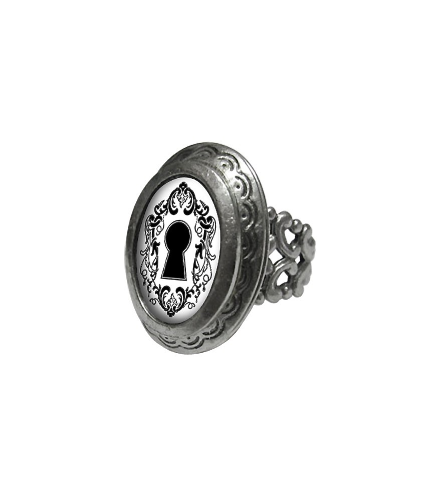 Keyhole Small Oval Pop Art Locket Ring In Silver