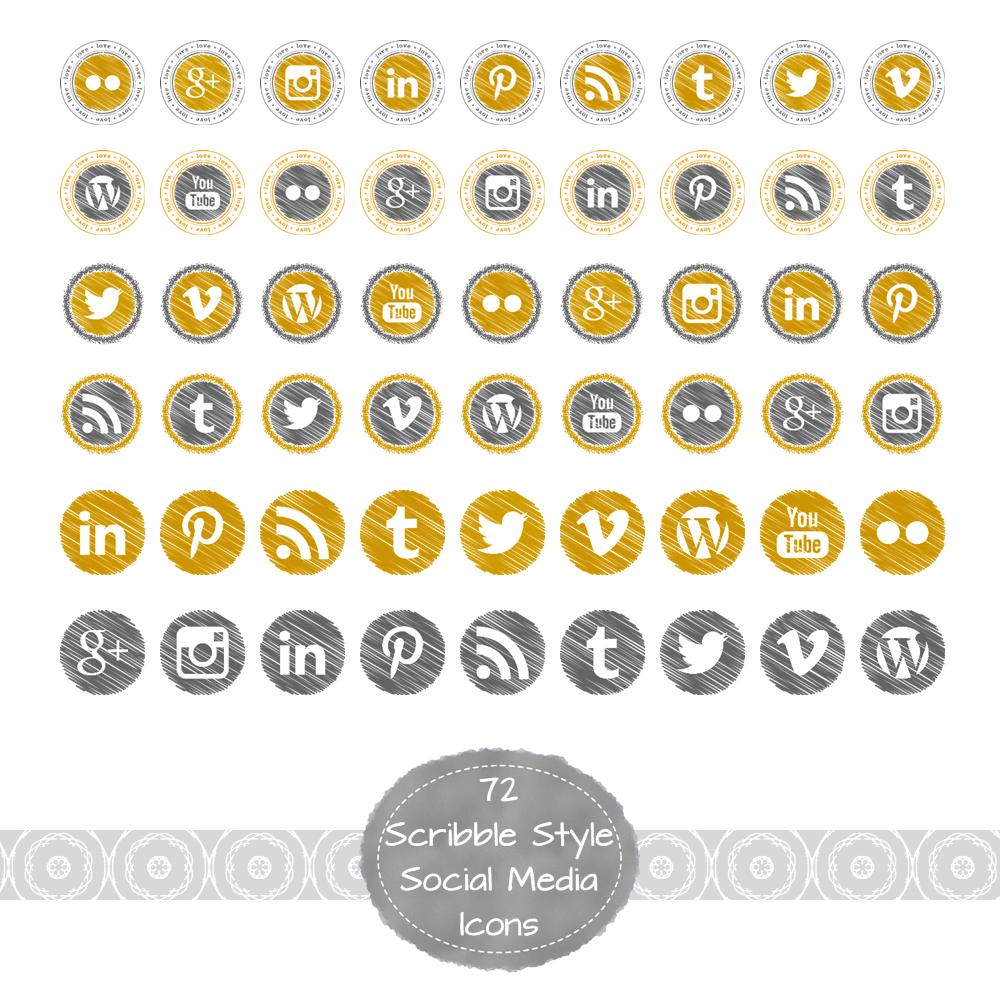 Lady Designs  Scribble Style Social Media Icons In Grey   Mustard
