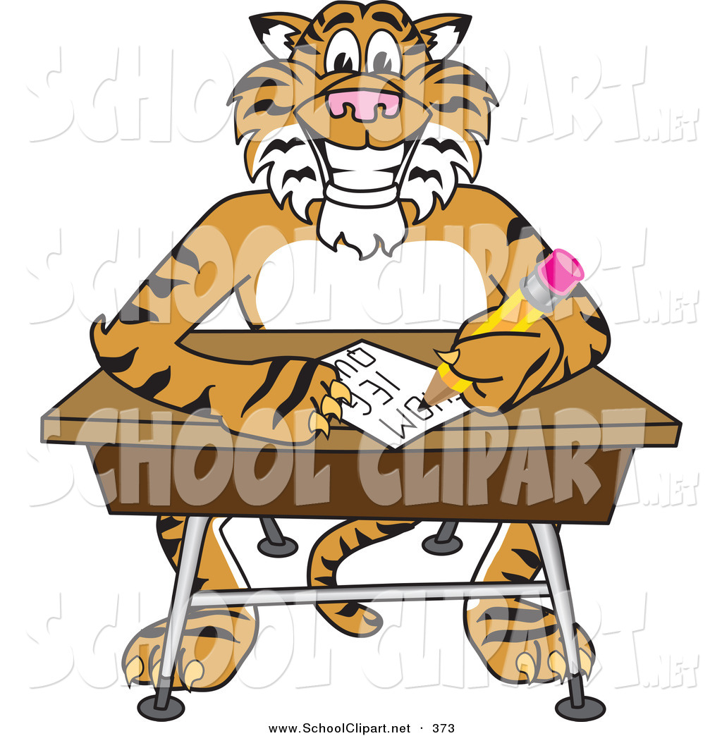 Larger Preview  Clip Art Of A Cheerful Tiger Character School Mascot