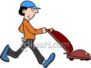 Man Pushing A Vacuum   Royalty Free Clipart Picture