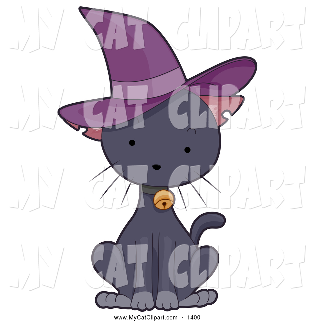 Of A Cute Black Cat Wearing A Purple Witch Hat By Bnp Design Studio