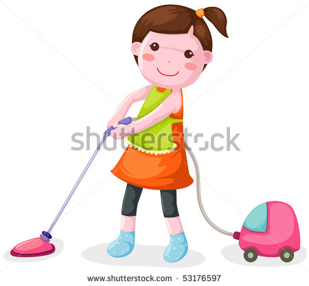 Of Isolated Woman Using Vacuum Cleaner On White   Stock Photo