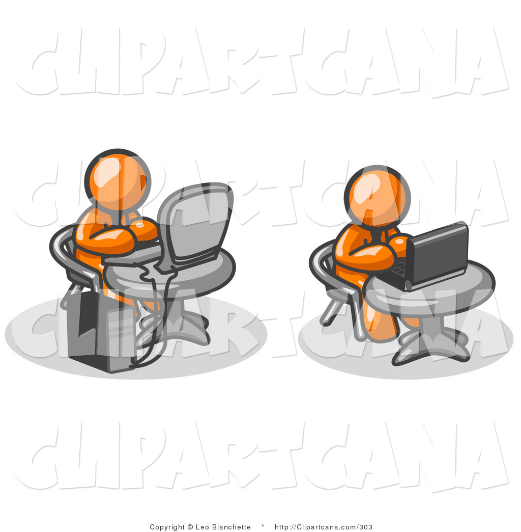 Of Two Orange Men Office Employees Working On Computers In An Office    