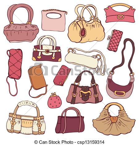 Vector   Women S Handbags  Hand Drawn Vector Set   Stock Illustration