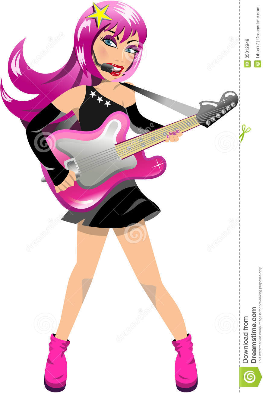 Woman Rockstar Playing Electric Guitar Royalty Free Stock Photos
