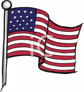 American Flag On A Pole Waving Patriotically   Royalty Free Clipart