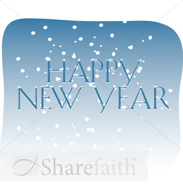 Blue Happy New Year In Falling Snow   Secular Holiday Word Art