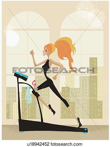 Clip Art   Woman Running On The Treadmill  Fotosearch   Search Clipart