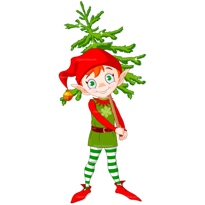 Clipart Christmas Elf With Pine Tree   Royalty Free Vector Design