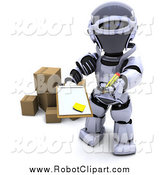 Clipart Of A 3d Robot Asking For Delivery Signature With A Clipboard    