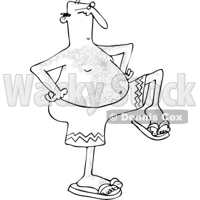 Clipart Of A Black And White Senior Man Dancing In Swim Trunks    
