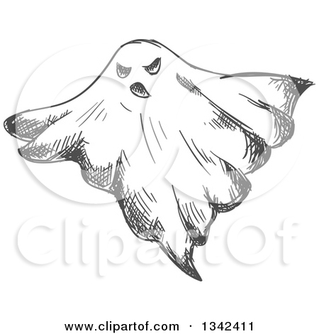 Clipart Of A Sketched Spooky Ghost 4 Royalty Free Vector Picture