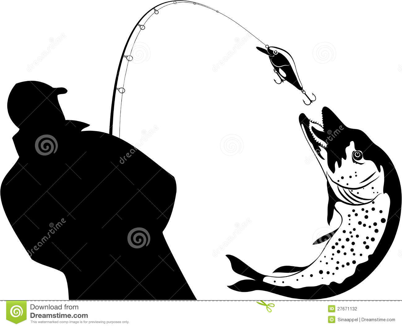 Fishing Fisherman And Pike Vector Illustration Stock Photography