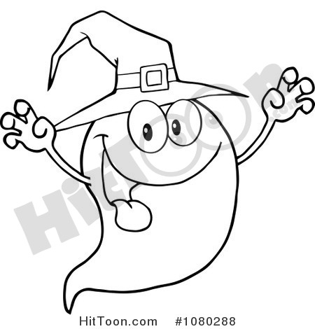 Ghost Clipart 1080288 Outlined Spooky Wearing A Witch Hat By Picture