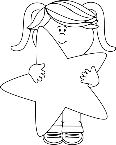 Girl Holding A Star Clip Art   Black And White Little Girl Holding A