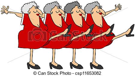 Illustration Depicts Old Women Kicking Their Legs Up In A Chorus Line