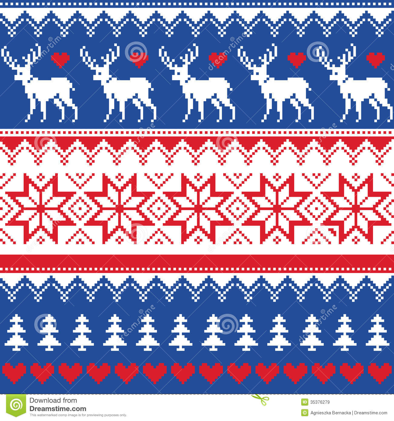 Nordic Seamless Pattern With Deer And Christmas Trees Royalty Free