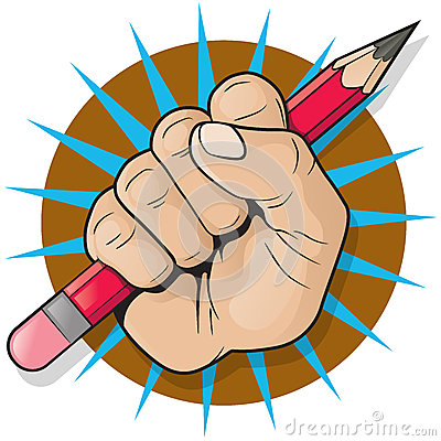     Of Pop Art Style Punching Up In The Air Whilst Holding A Pencil
