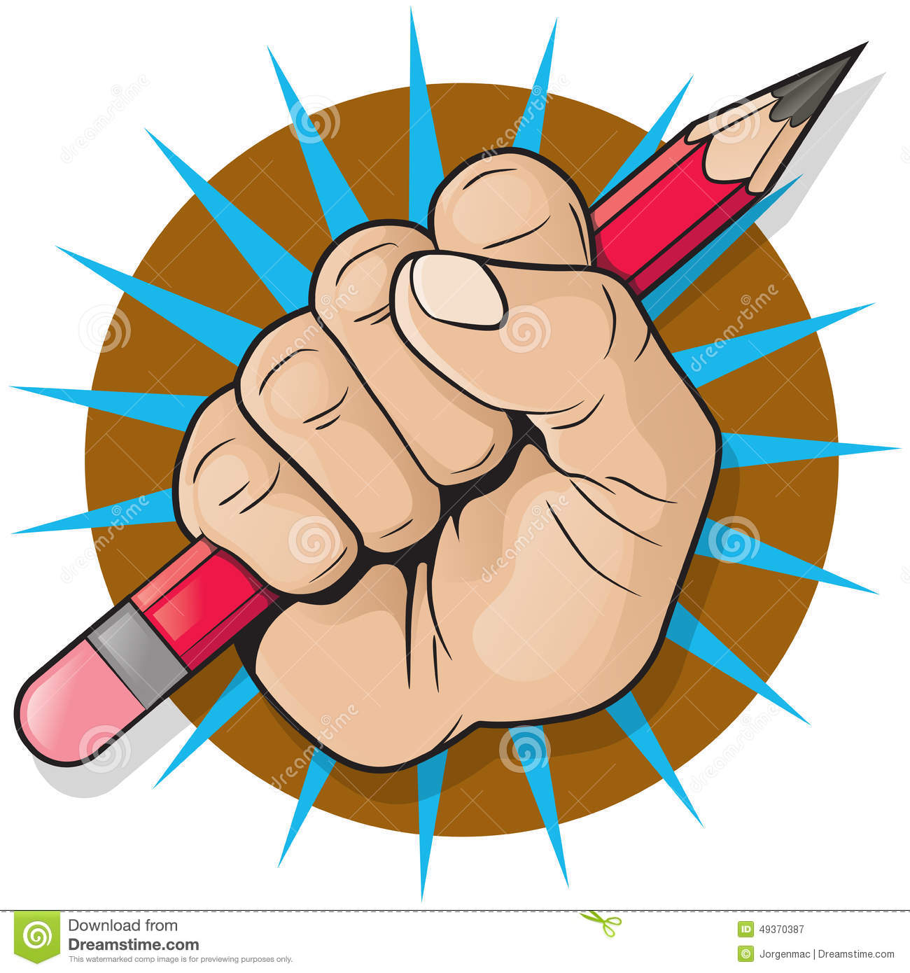 Of Pop Art Style Punching Up In The Air Whilst Holding A Pencil