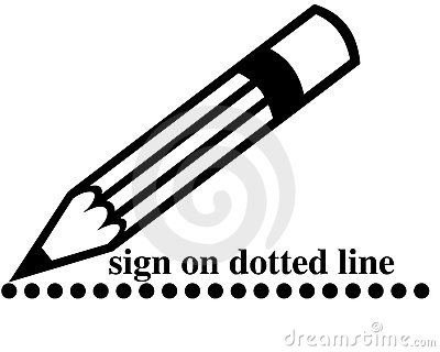 Pencil Icon And Signature Dotted Line On White Background 