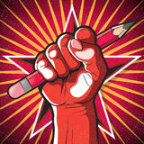 Revolutionary Punching Fist And Pencil Sign  Royalty Free Stock Photos