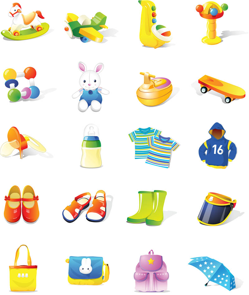 Set Of 20 Vector Children S Stuff Illustrations Of Toys And Clothing