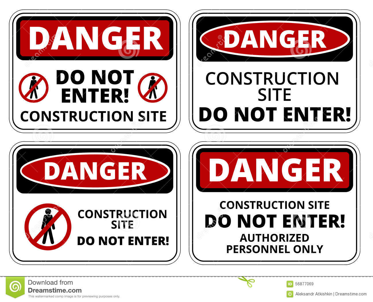 Set Of Danger Construction Site Signs Four Designs A4 Proportions    