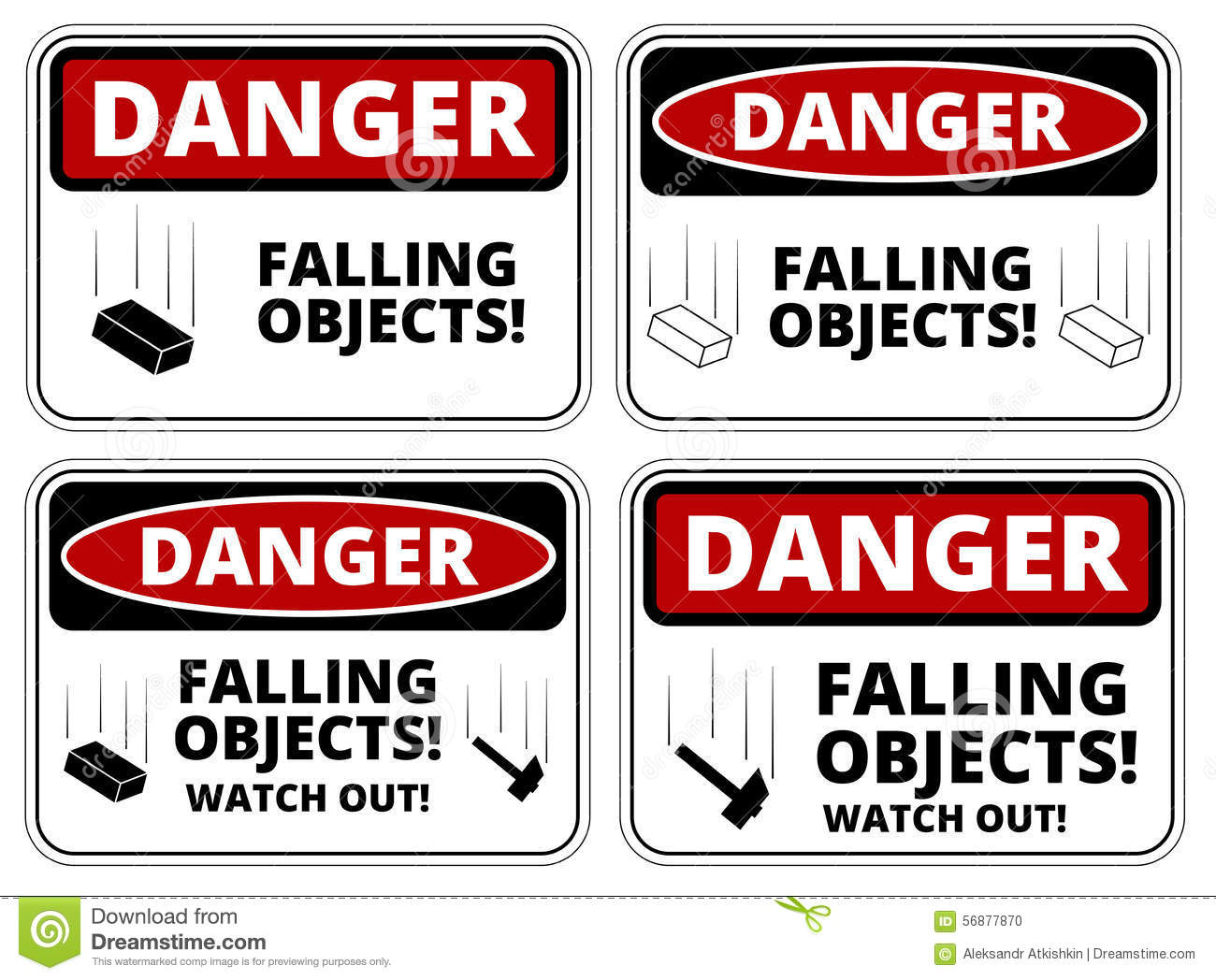 Set Of Danger Falling Objects Signs Four Designs A4 Proportions