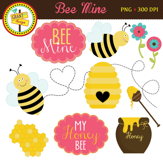 Valentines Clipart   Bee Mine Clipart   Cute Bee Clip Art   Personal    