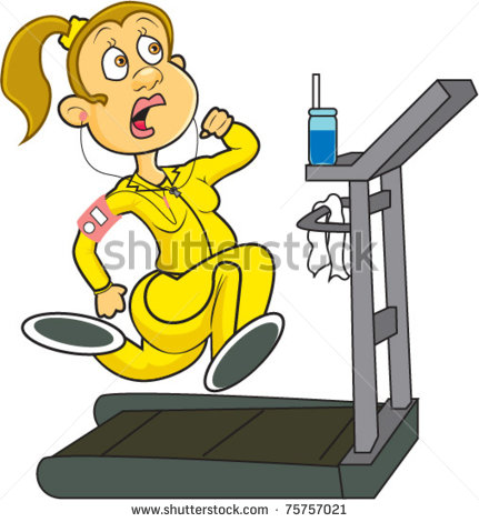 Woman Running On A Treadmill   Stock Vector