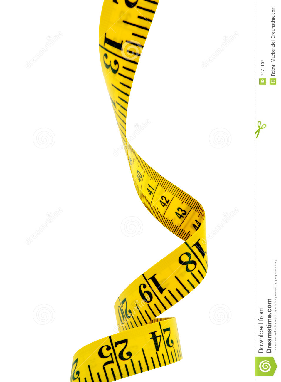 Yellow Tape Measure Curling Downwards  Clipping Path Included 