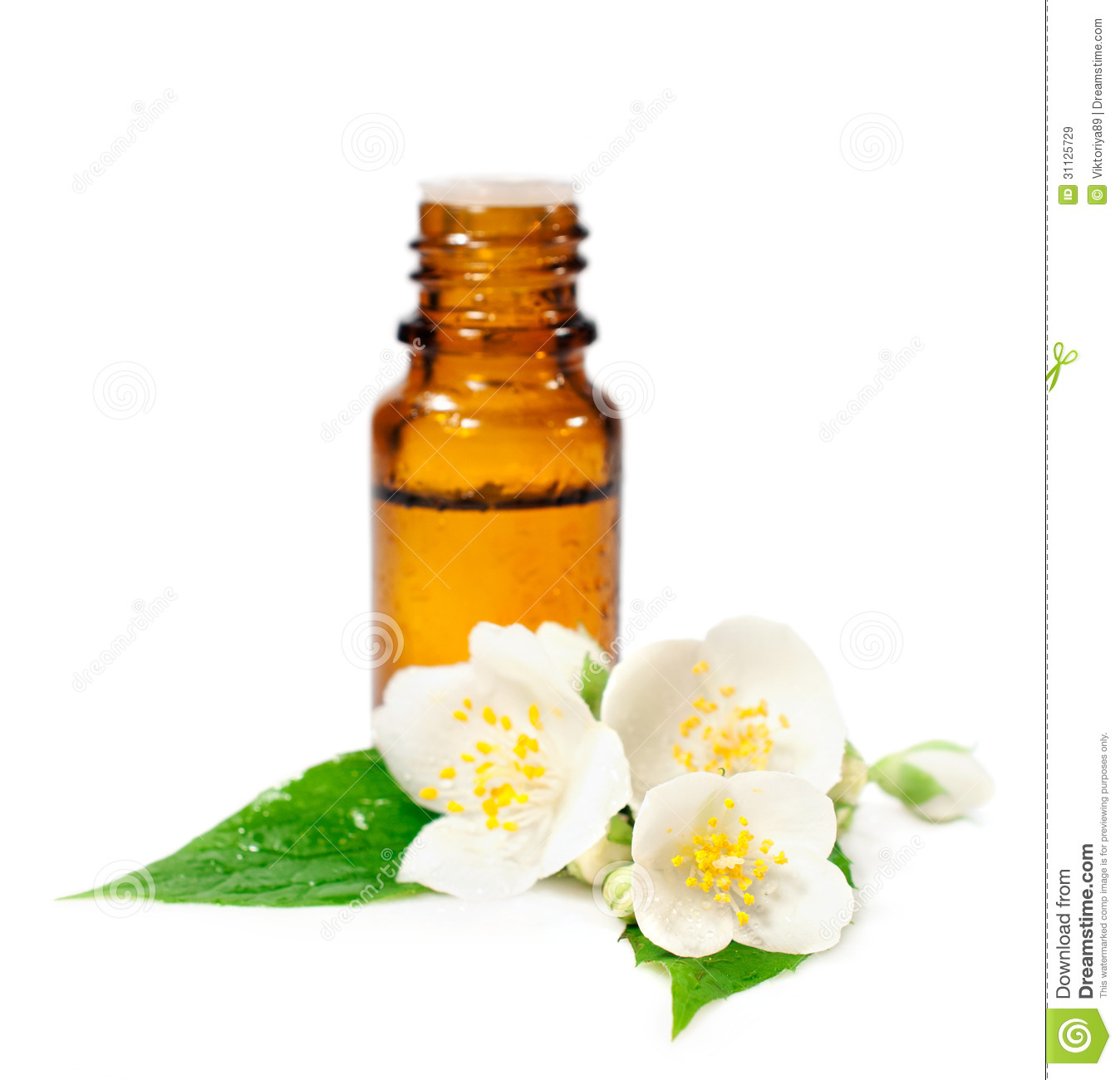 Bottle Of Essential Oil And Jasmine Flowers Royalty Free Stock Images