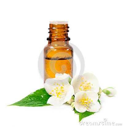 Bottle Of Essential Oil And Jasmine Flowers Royalty Free Stock Images    