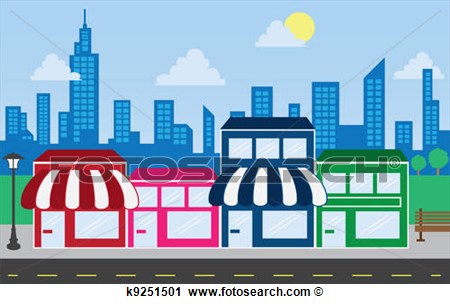 Clipart Of Store Fronts And Skyline Buildings K9251501   Search Clip