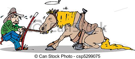 Clipart Vector Of Pull Start Horse   Cowboy Pulling On His Lazy Horse