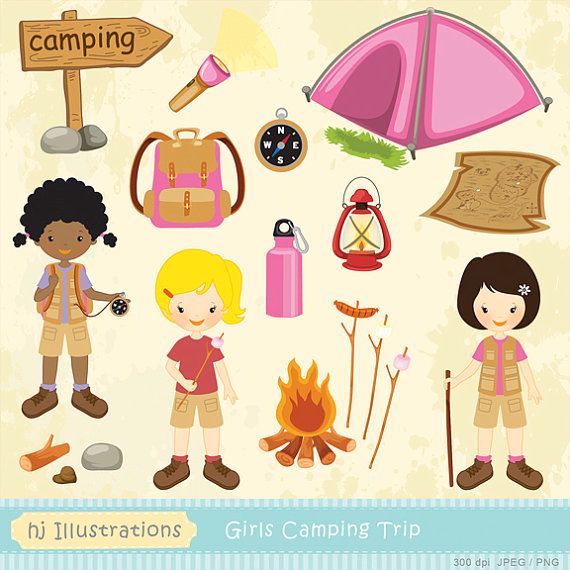 Girls Camping Trip Digital Clipart Scrapbooking By Hjillustrations  5