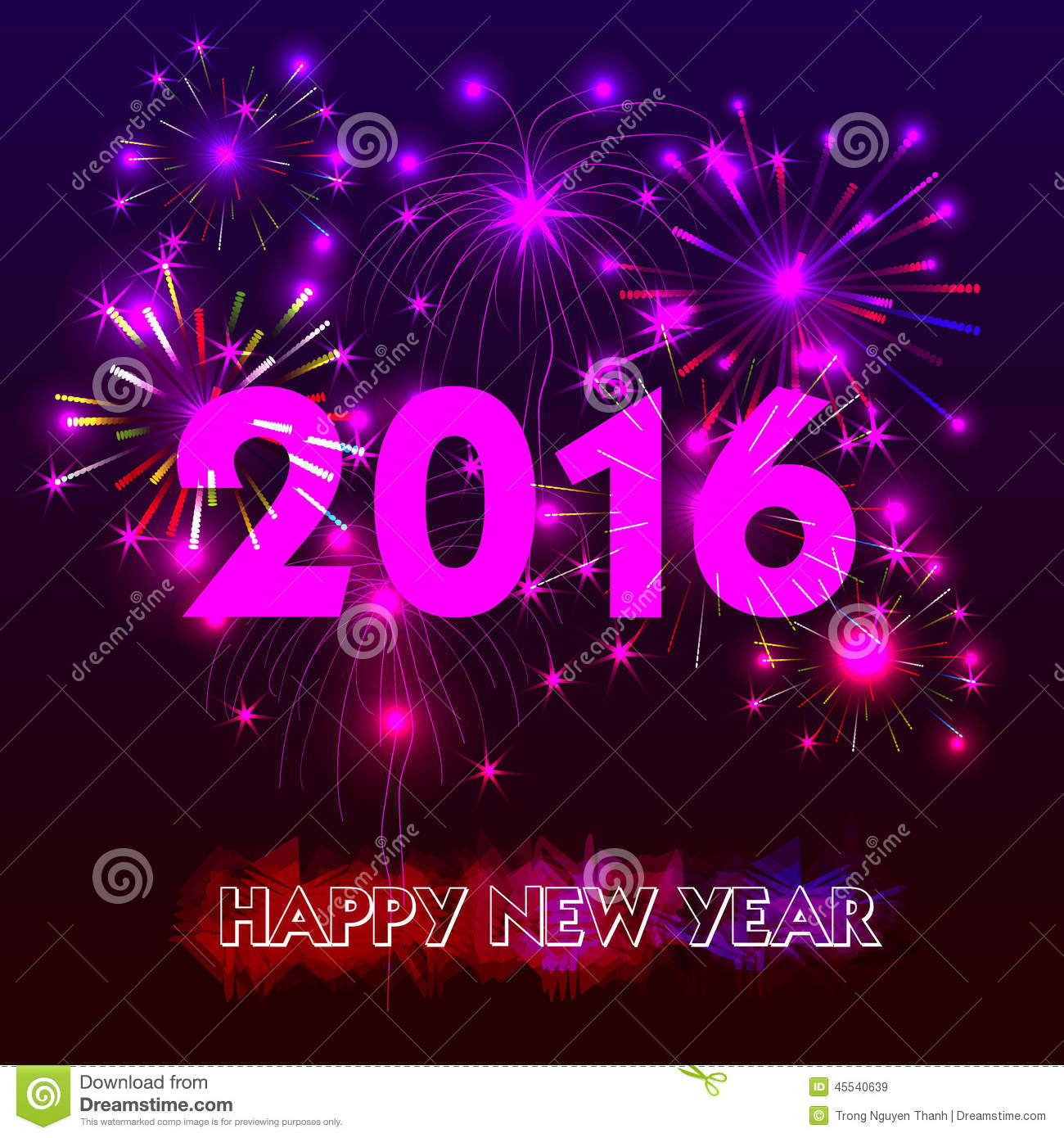 Happy New Year With Fireworks Background Illustration