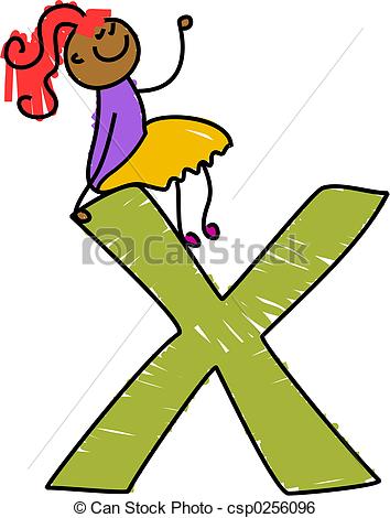 Illustration Of Letter X Girl   Little Girl Sitting On A Letter X