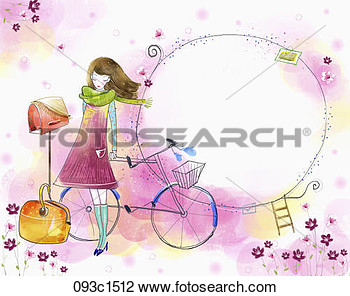 M Dchen Stehen Per Fahrrad Und Stellen Kasten Mit Rosafarbener