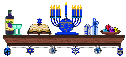Mantle Clip Art   Hanukkah Mantle With Menorah Wine And Hebrew Bible