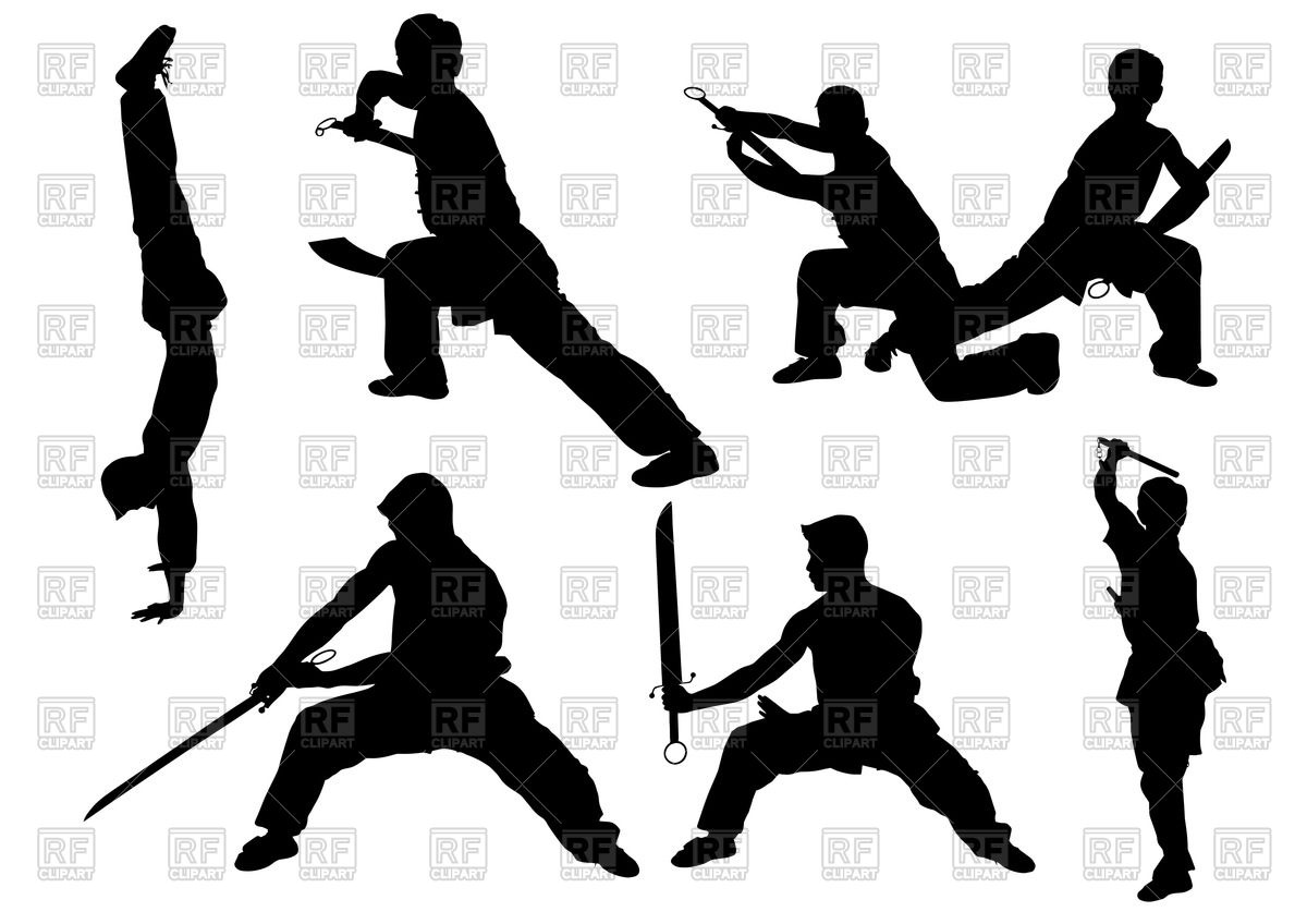 Silhouette Of Karate Man Doing Exercise 64980 Download Royalty Free