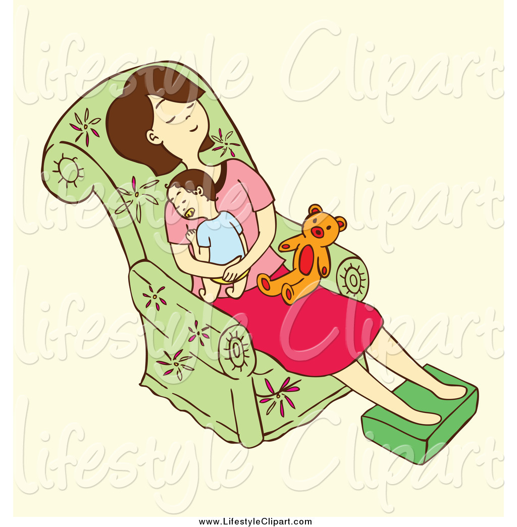 Tired Mom Napping With Her Baby On A Chair