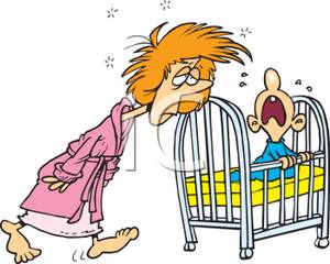 Tired Mother Walking To Her Crying Baby S Crib   Royalty Free Clipart