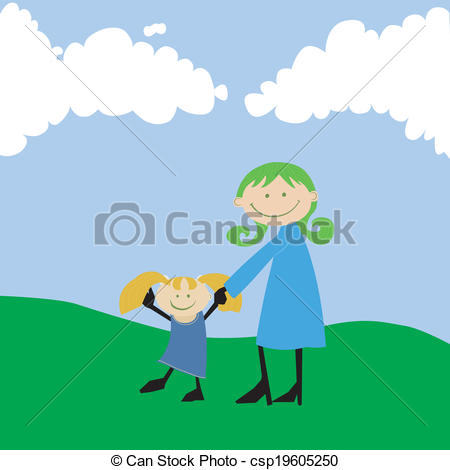 Vector   Happy Family Spending Time Outdoors    Stock Illustration