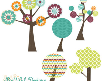 Clip Art Tree Teal Green Purple Ora Nge Clipart Commercial Use Instant    