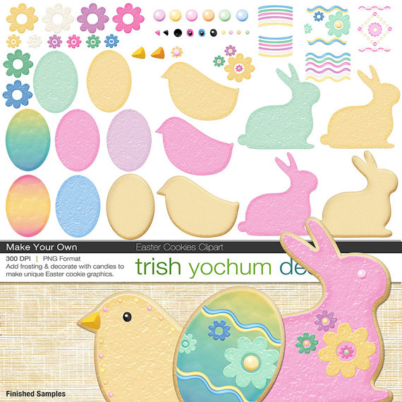 Easter Egg Digital Clipart   Bunny Chick Easter Cookie Clip Art Pngs