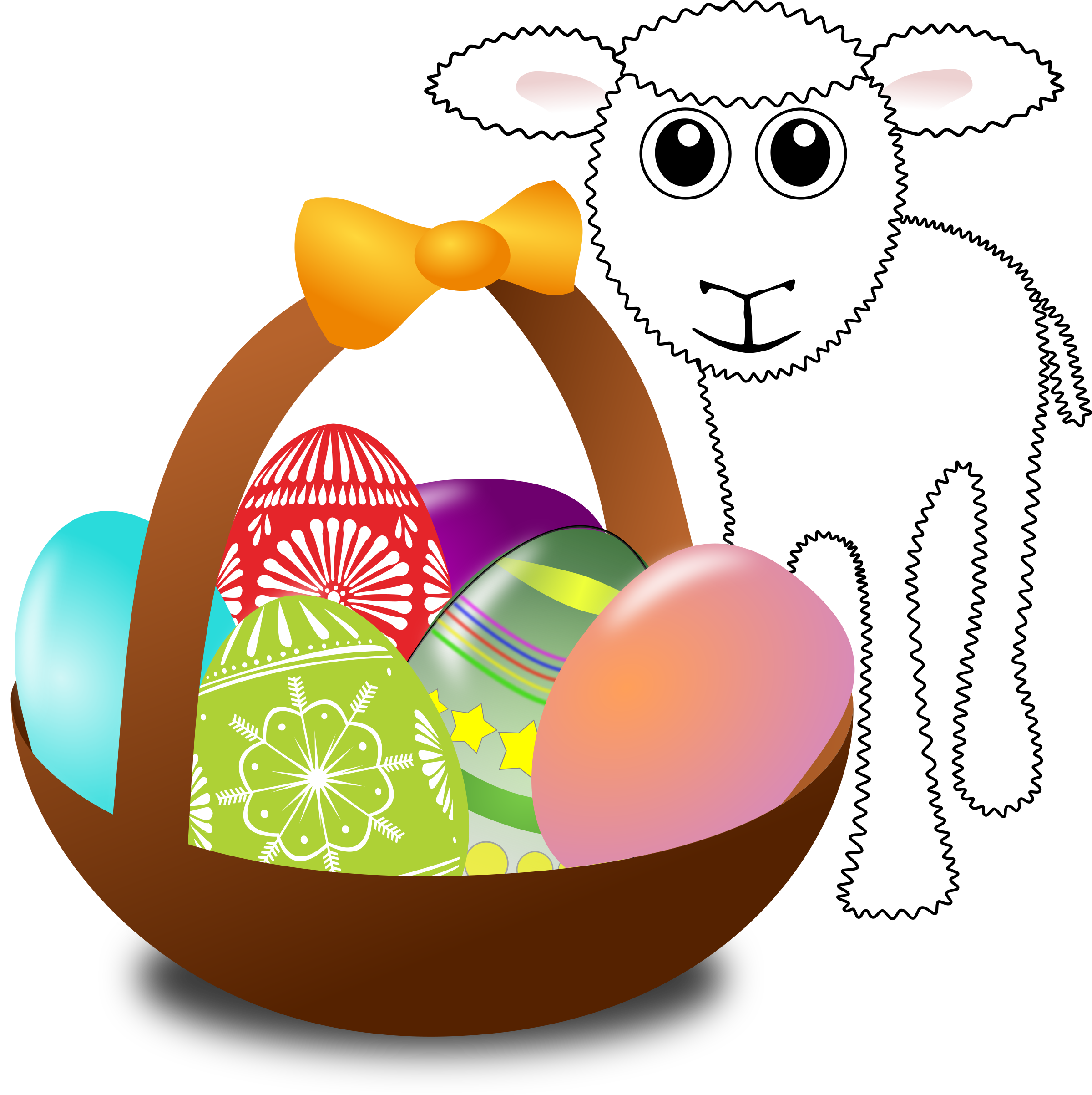 Funny Lamb With Easter Eggs In A Basket By Palomaironique