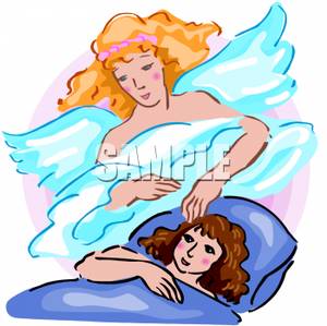 Guardian Angel Watching Over A Sick Girl   Royalty Free Clipart    