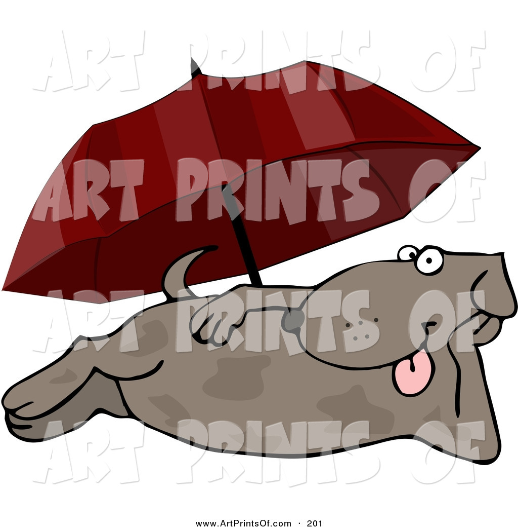 Happy Summertime Lazy Dog Laying At The Beach Under An Umbrella By