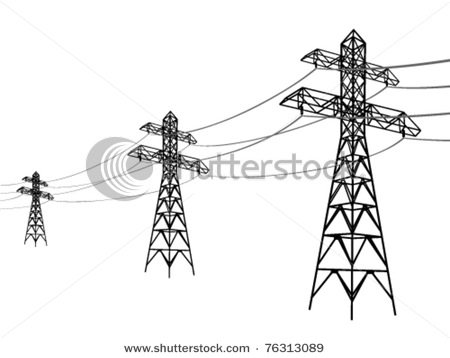 High Voltage Power Lines  Electricity Pylon Silhouette    Stock Vector
